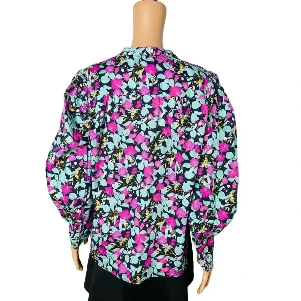 Roller Rabbit Manusa Glenda Cotton Size Top size M Floral Long Sleeve - Picture 2 of 10